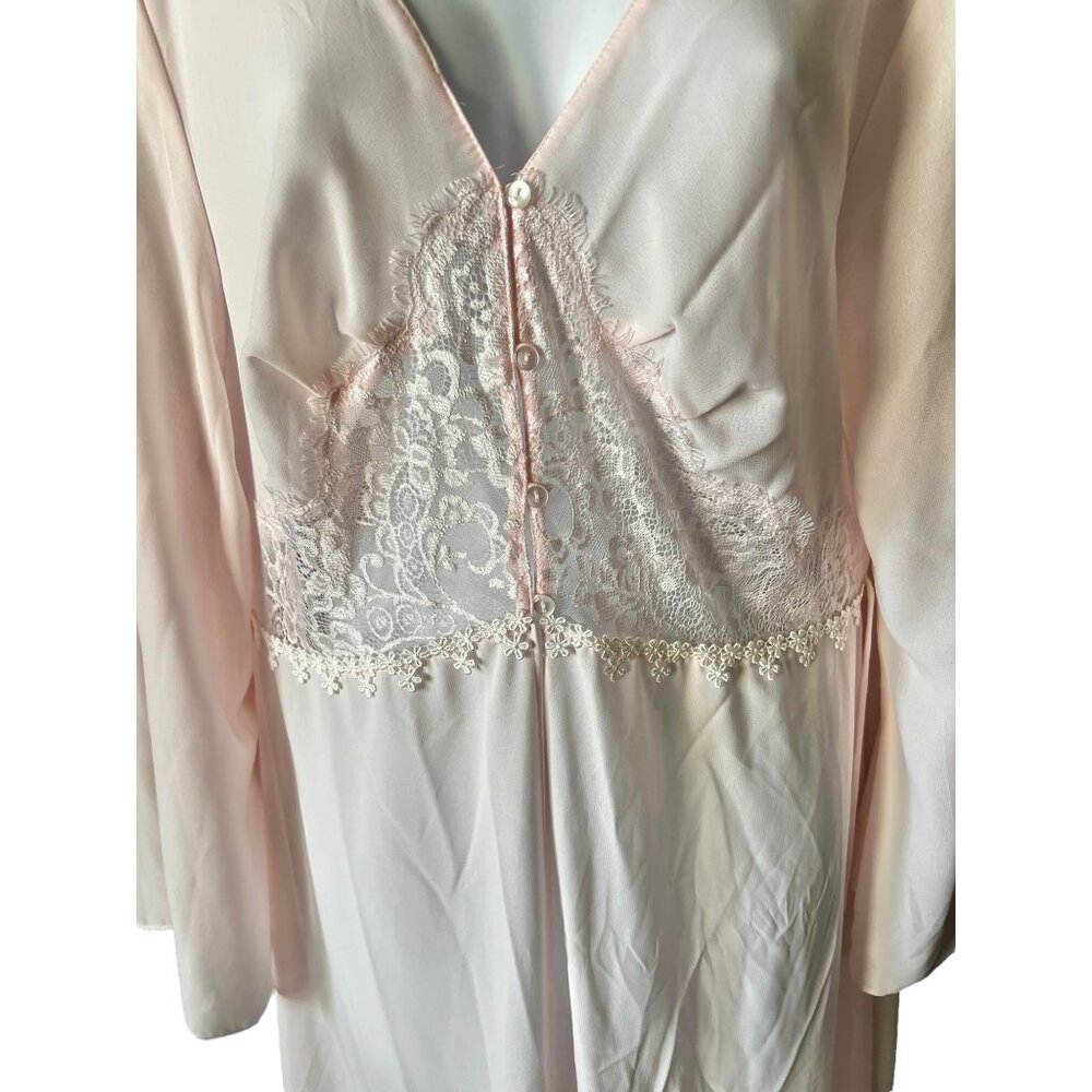 Dentelle Pink Blush Nightgown & Robe Set Cassandra Size XL VTG lace Up Back - Picture 3 of 16